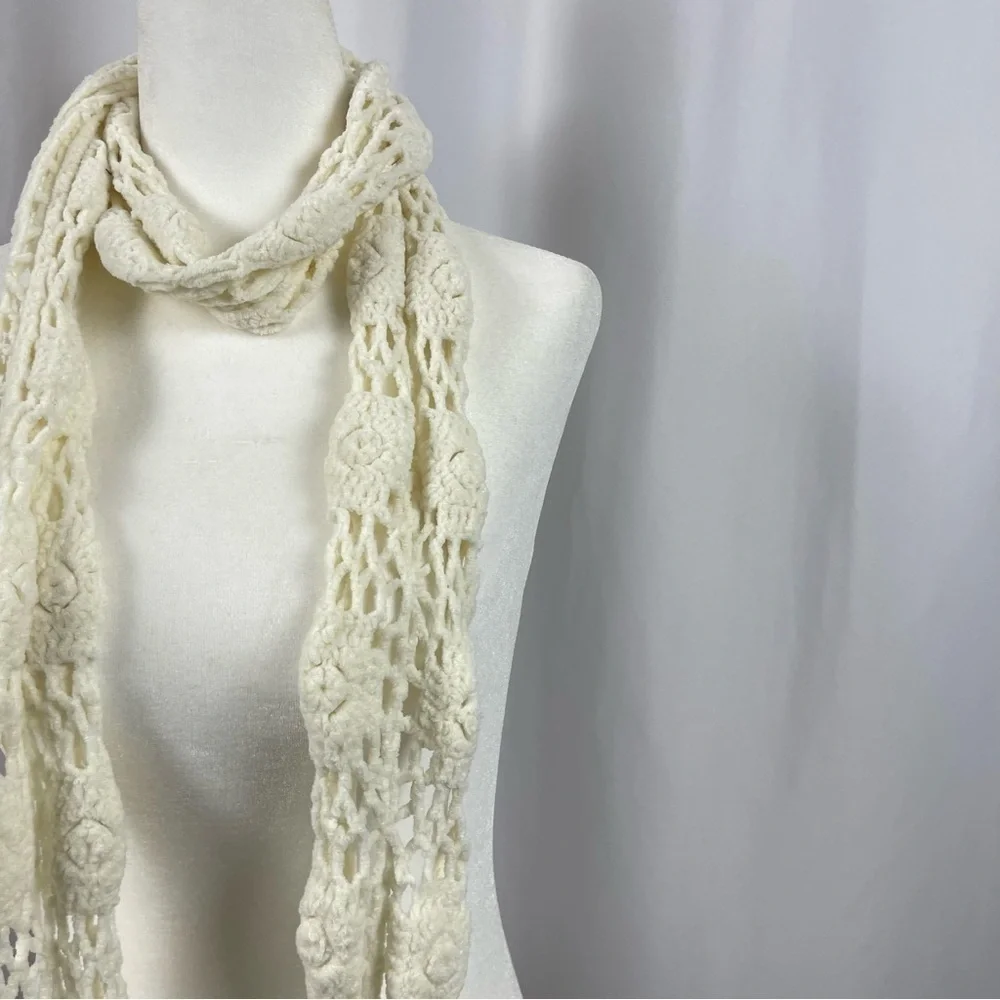 Chenille Knit Boho Crochet Long Scarf Fall Winter Cottagecore